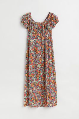 H&M+ Floral Puff-sleeved Dress