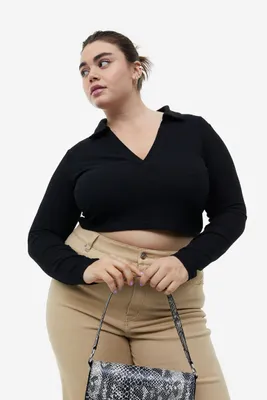 H&M+ Ribbed Top with Collar