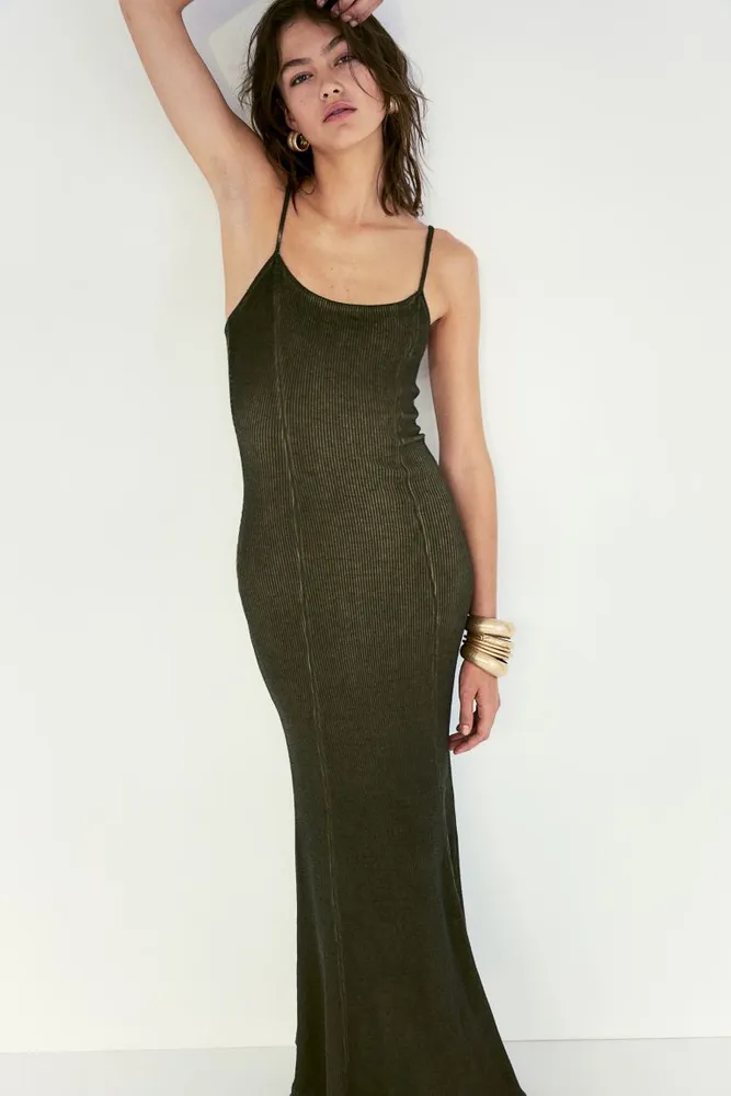 H&M Washed-look Ribbed Maxi Dress