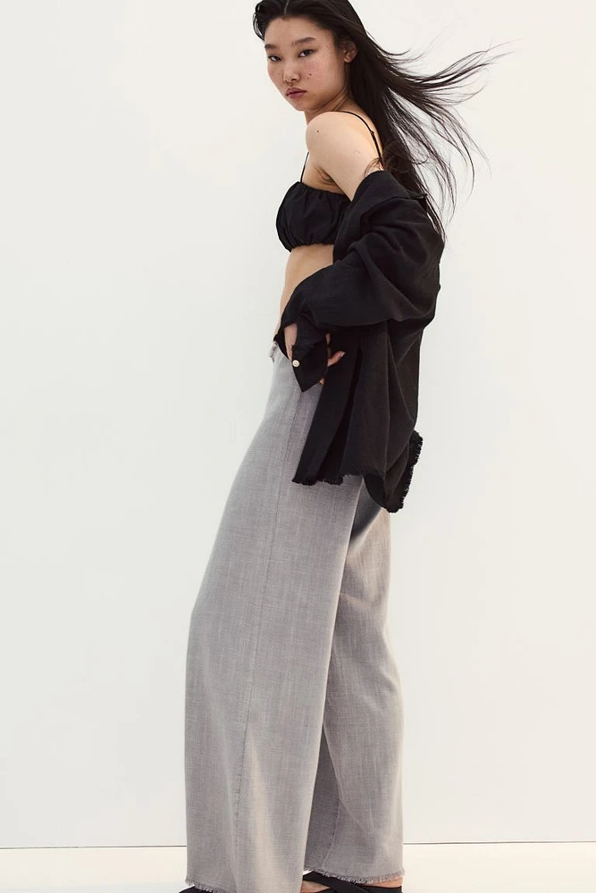 Frayed-edge Linen-blend Pants