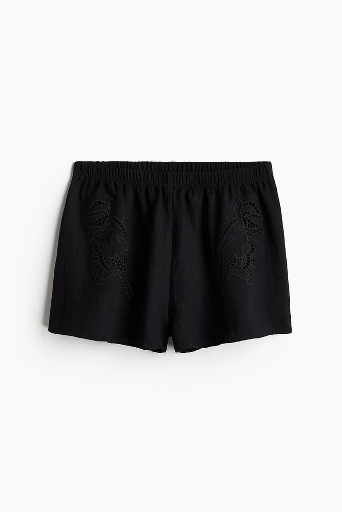 Beach Shorts with Eyelet Embroidery