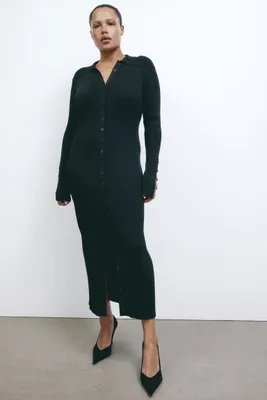 Rib-knit Button-front Dress