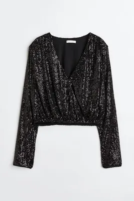 Sequined Wrapover Blouse