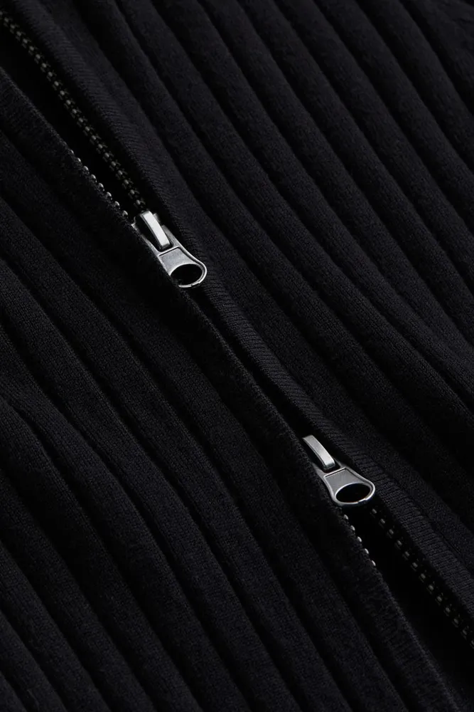 Rib-knit Cardigan with Zipper