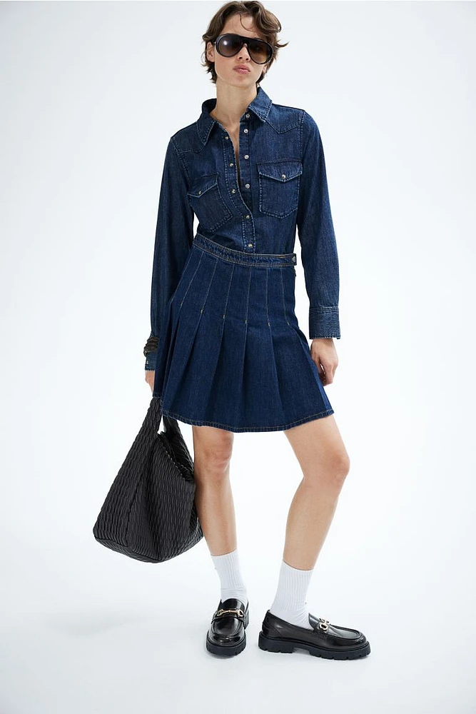 Pleated Denim Skirt