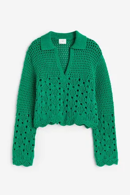 Pointelle-knit Cotton Sweater