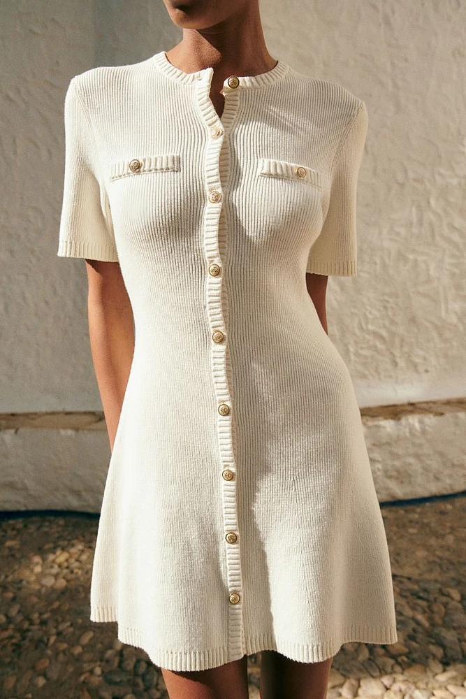 Rib-knit Button-front Dress