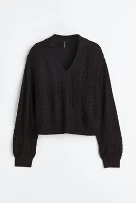 Collared Cable-knit Sweater