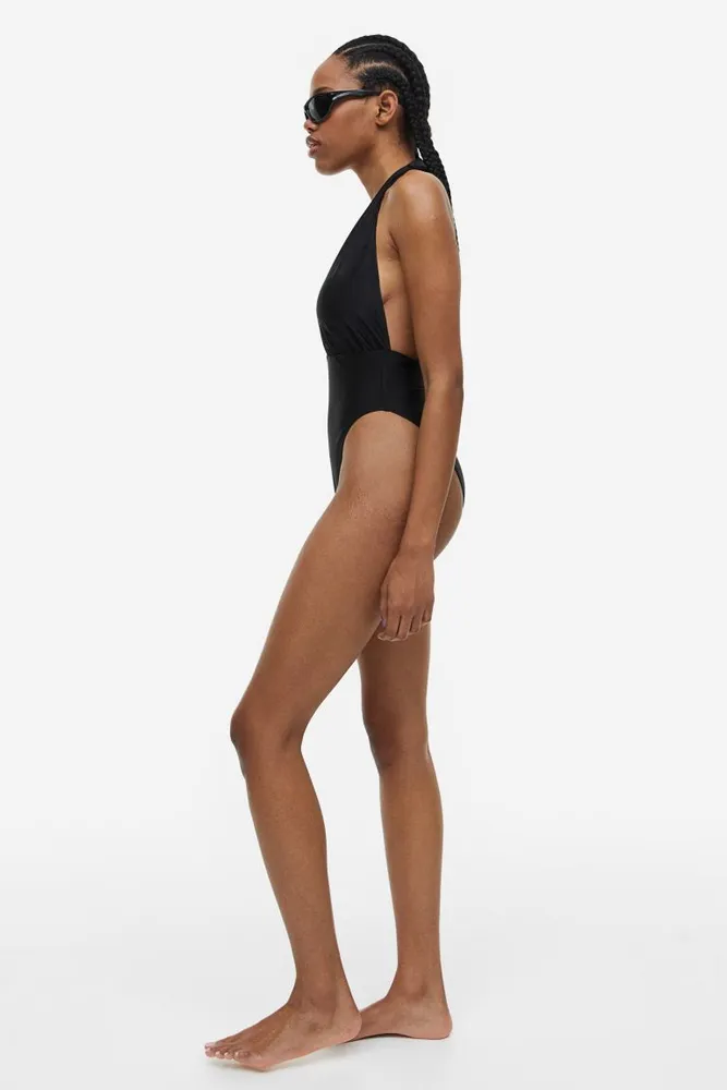 High-leg halterneck swimsuit