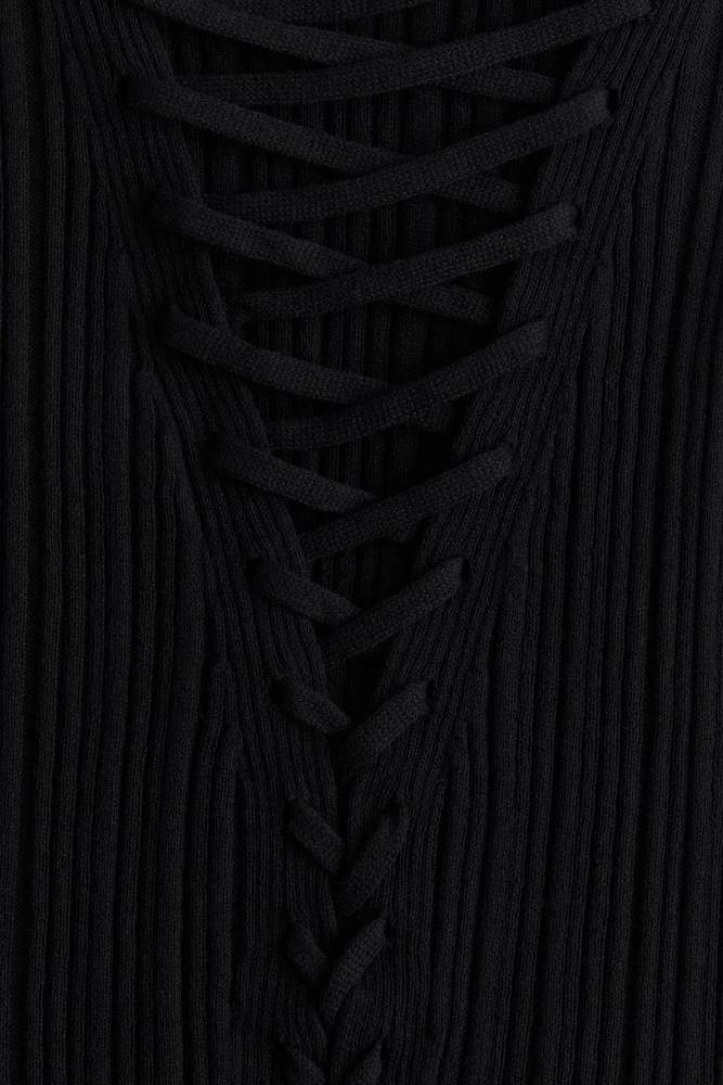 Lacing-detail Rib-knit Tank Top