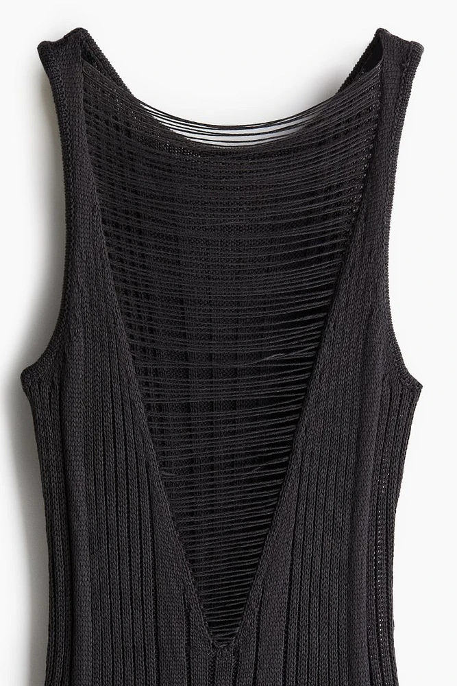 Fringe-detail Rib-knit Bodycon Dress