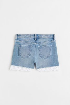 Lace-trimmed Denim Shorts