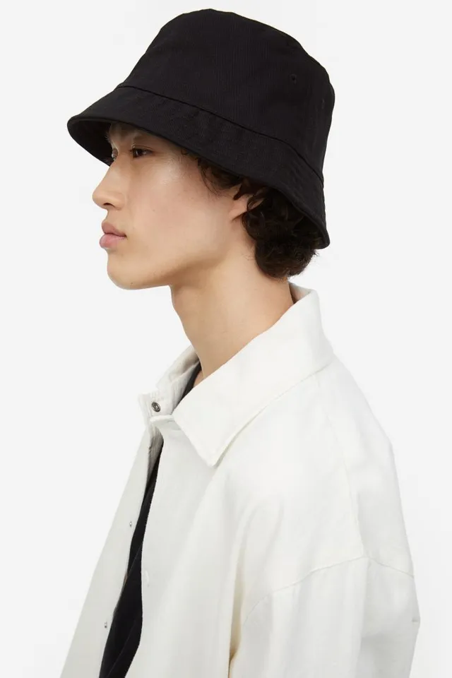 Men - Black Cotton Bucket Hat - Size: S/56 - H&M