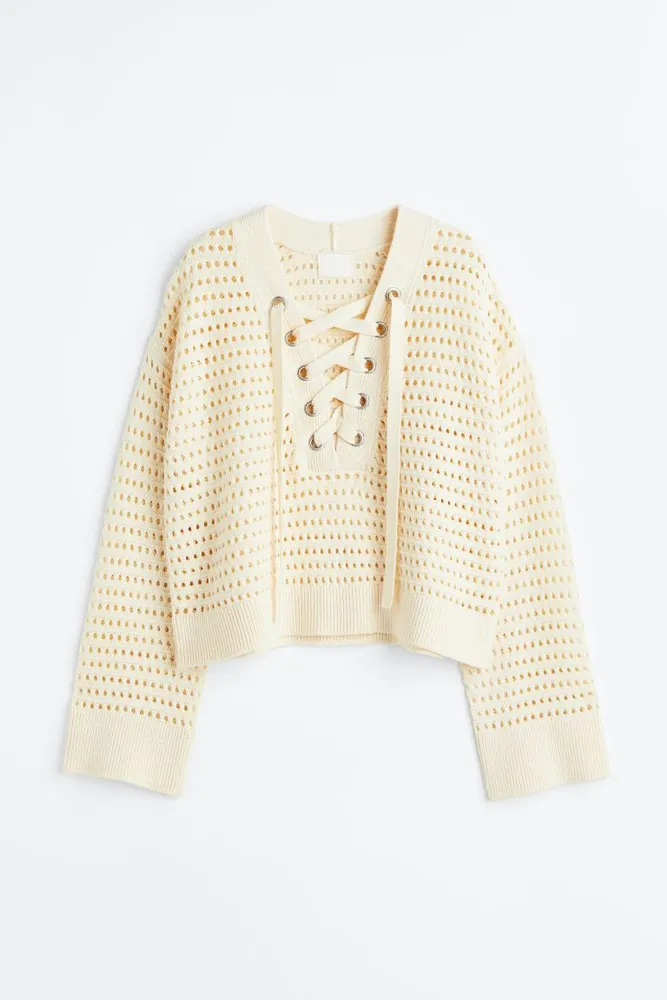 H&M Pointelle-knit Sweater with Lacing