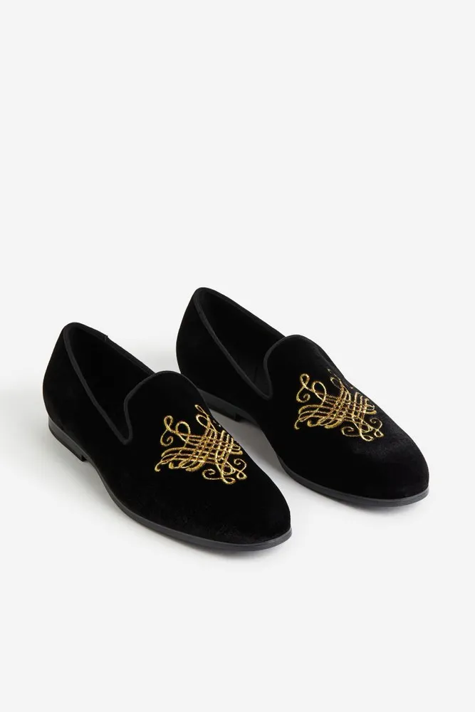 Embroidered Velour Loafers