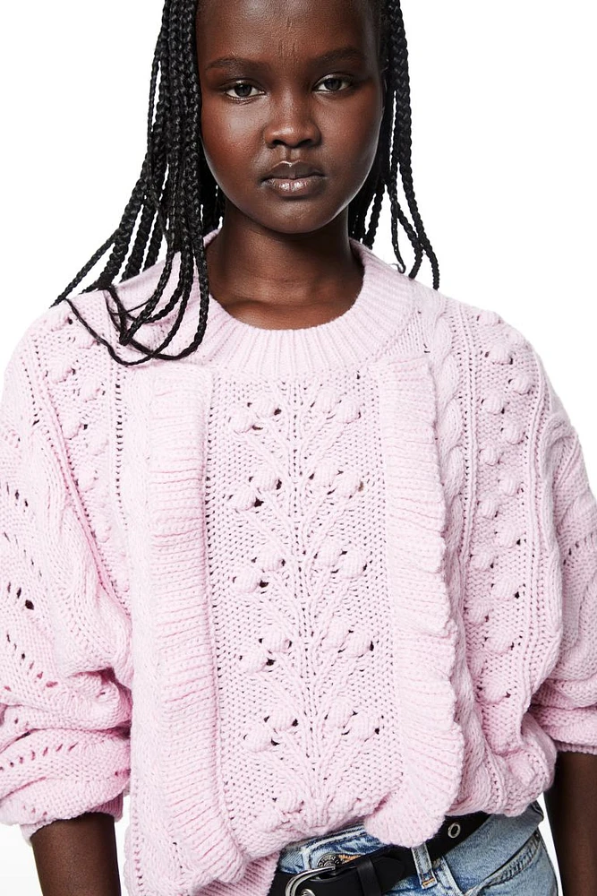 Ruffle-trimmed Pointelle-knit Sweater