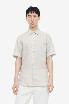 Regular Fit Short-sleeved Linen Shirt