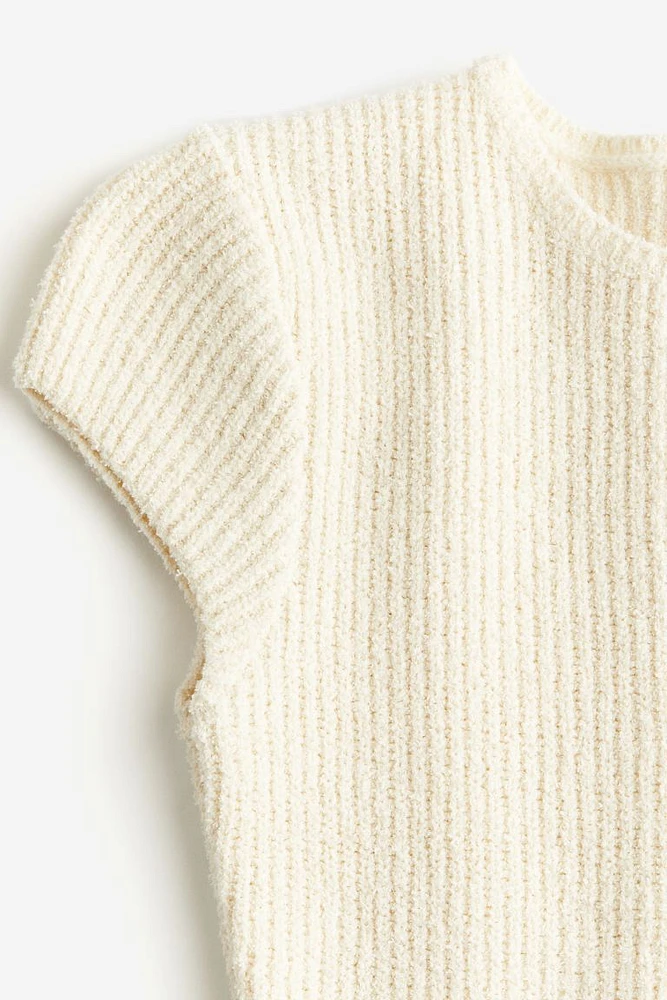 Cap-sleeved Rib-knit Top