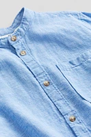 Linen-blend Band Collar Shirt