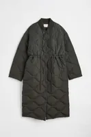 Drawstring-waist Quilted Coat
