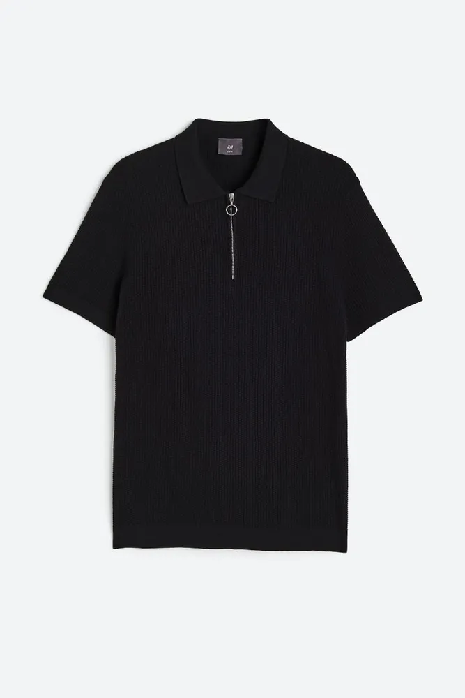 Slim Fit Half-zip Scuba Polo Shirt - Black - Men