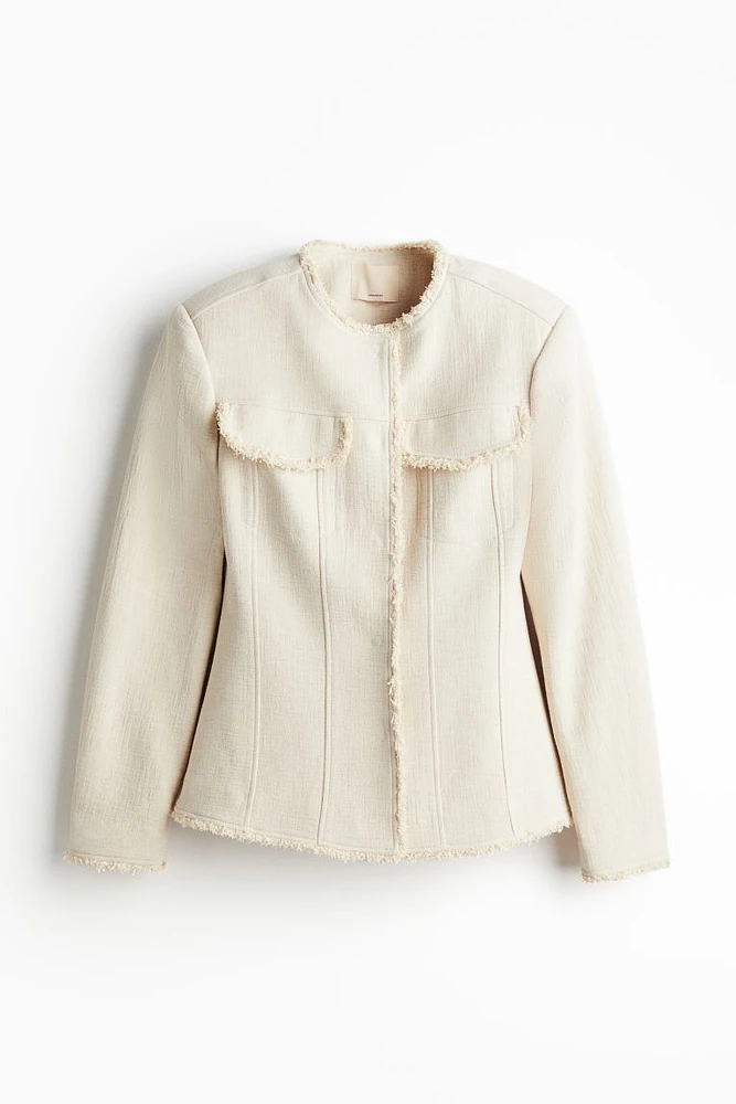 Fringe-trimmed Linen-blend Jacket
