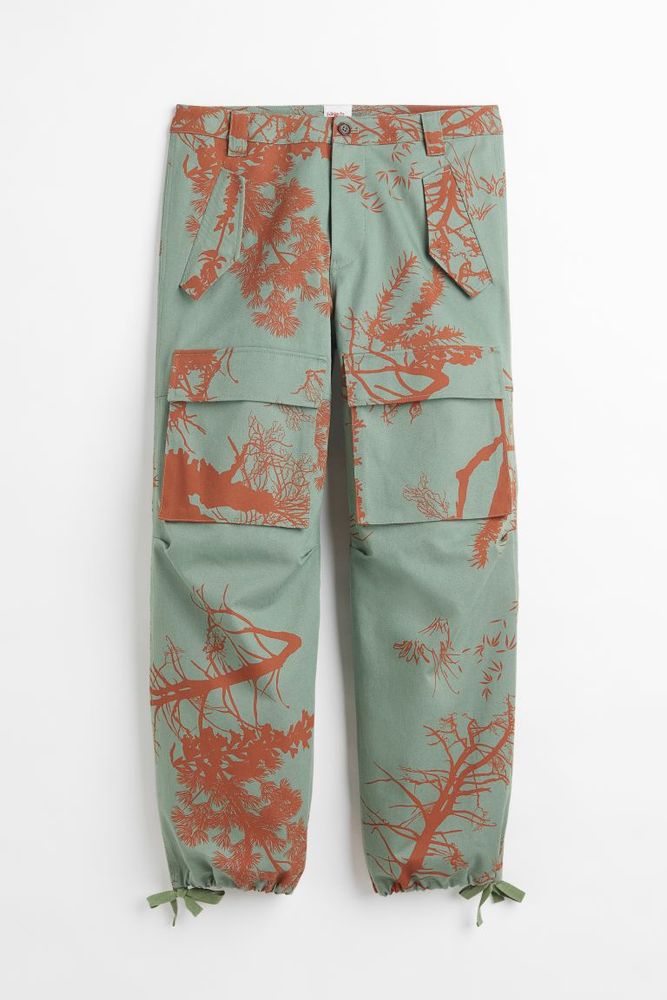 H&M Printed Cotton Twill Cargo Pants
