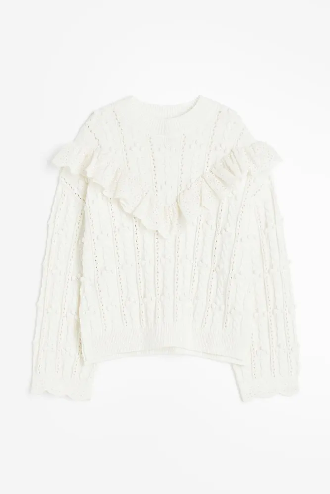 Ruffle-trimmed Pointelle-knit Sweater