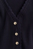 Ribbed Button-front Top