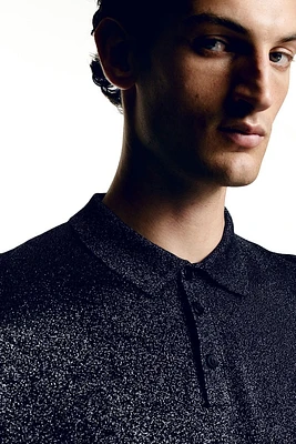 Slim Fit Glittery Fine-knit Polo Shirt