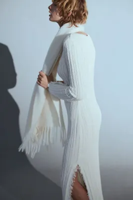 Frayed-edge Rib-knit Dress