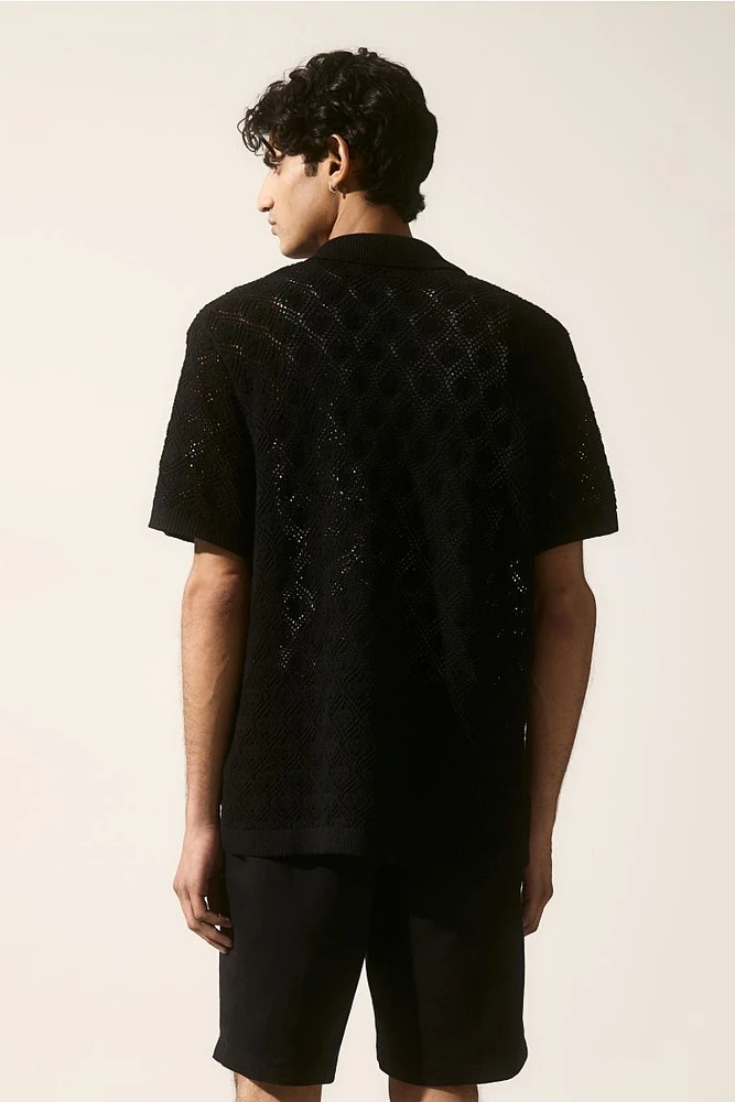 Regular Fit Crochet-look Resort Shirt