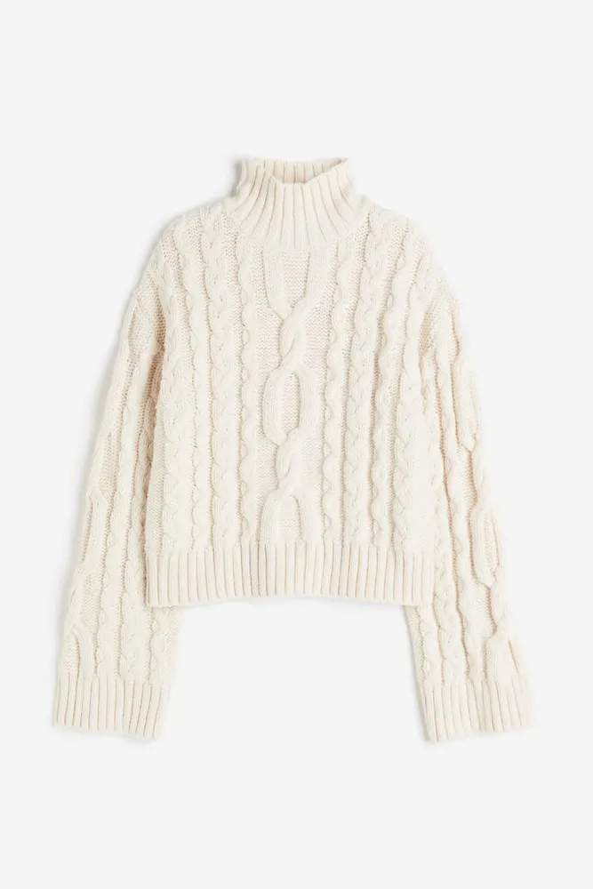 Cable-knit Mock Turtleneck Sweater