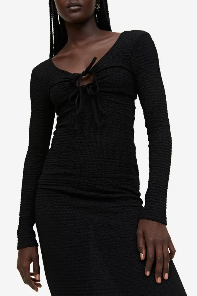 Textured-knit Tie-detail Dress