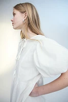 Linen-blend Puff-sleeved Dress