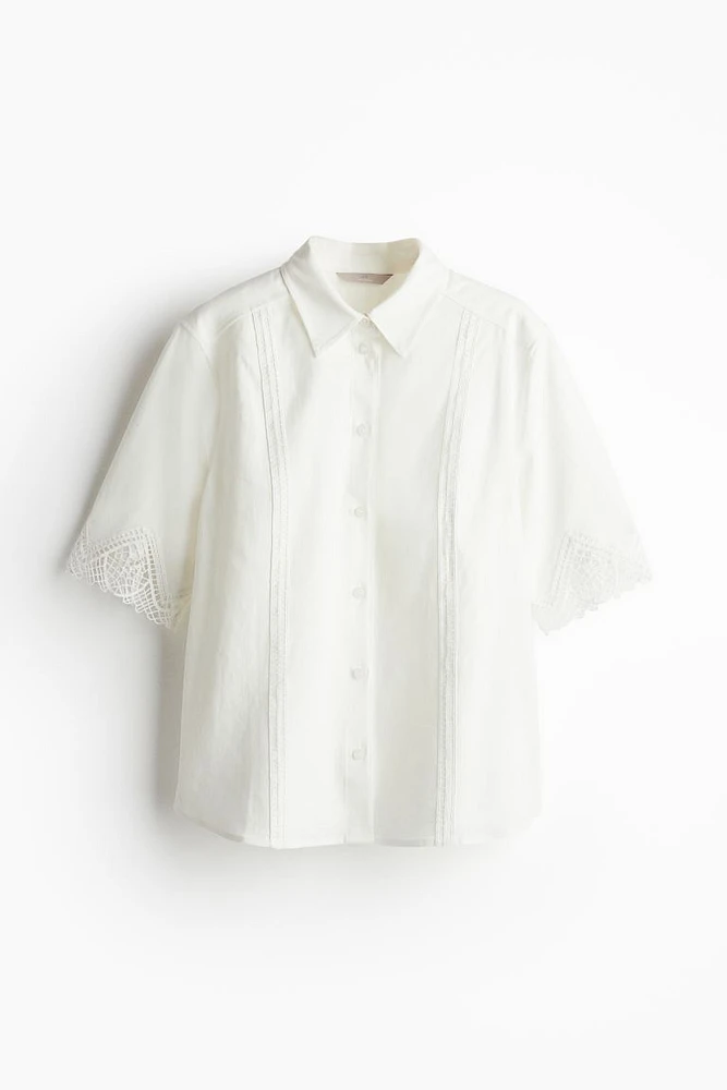 Lace-detail Linen-blend Shirt