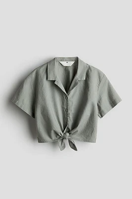 Linen-blend Tie-hem Shirt