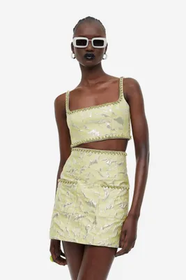 Haut façon bralette en tissu jacquard scintillant
