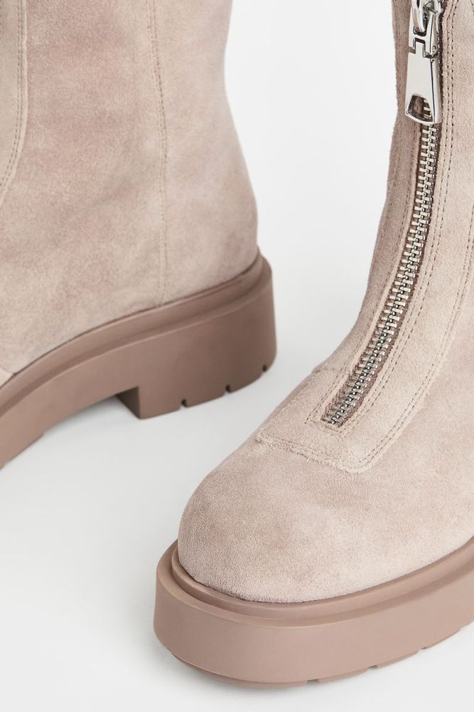 Faux Shearling-lined Leather Boots