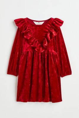 Ruffle-trimmed Velour Dress