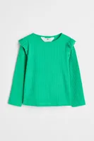 Ruffle-trimmed Ribbed Top