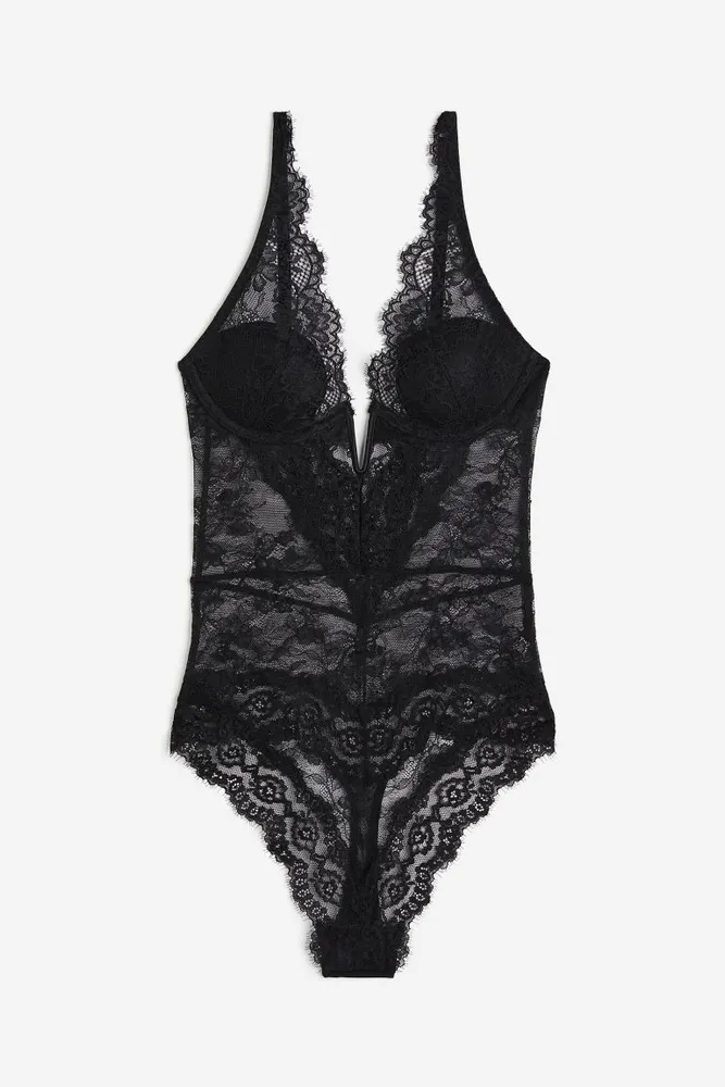 Padded-cup Lace Thong Bodysuit