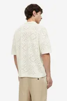 Relaxed Fit Crochet-look Polo Shirt