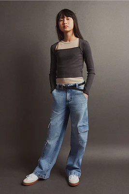 Loose Fit Wide Leg Cargo Jeans