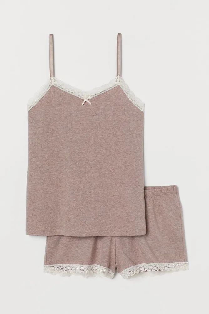 Lace-Trim Jersey-Cotton Cami Pyjama Set