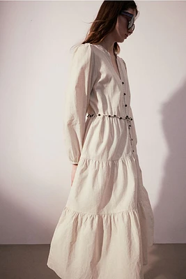 Tiered Linen-blend Dress