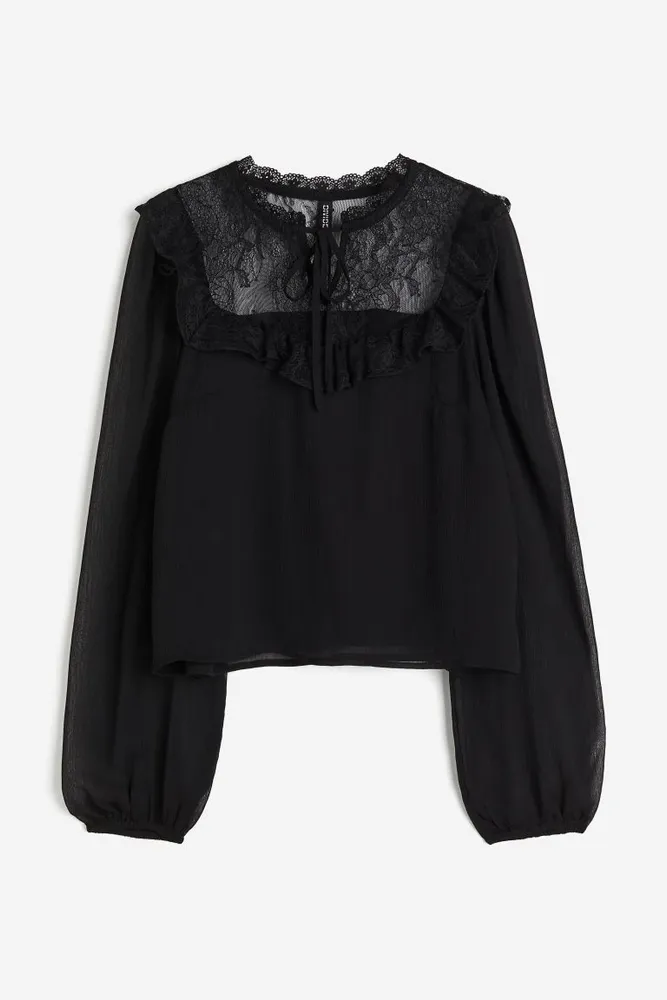 Lace-inset Puff-sleeved Blouse