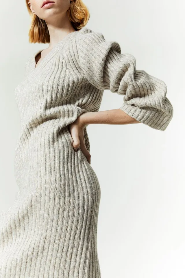 Long Sleeve Broad Rib Knit Midi Sweater Dress