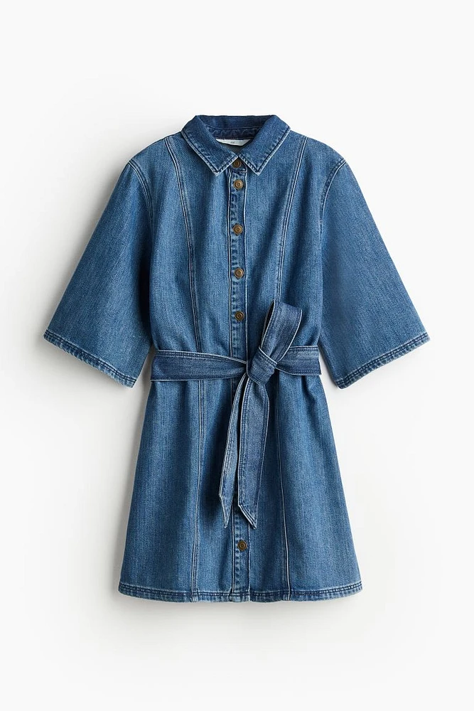 Tie-Belt Denim Dress