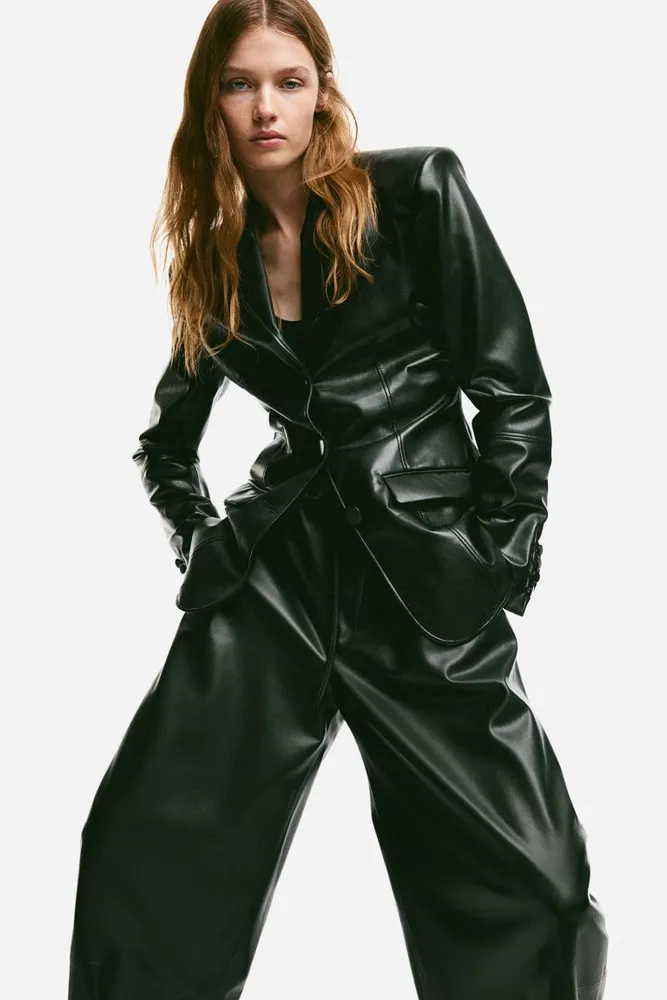Zara Women's Faux Leather Drawstring Waist Straight Leg Pants